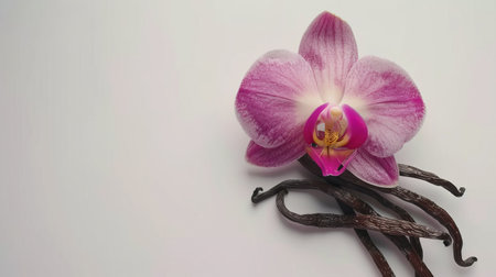 Vanilla pods and orchid flowerの素材