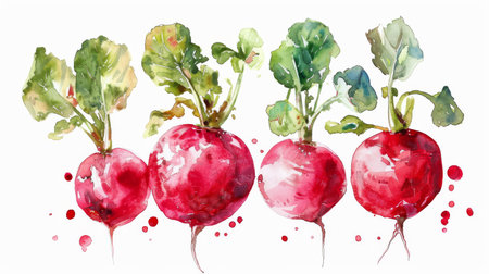 Radishes in Watercolor on isolated white background.の素材
