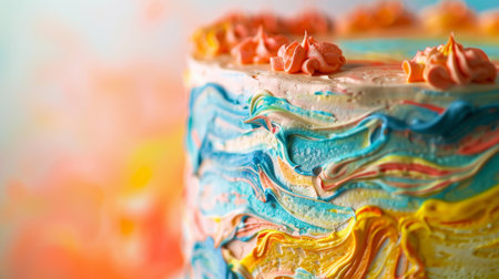 Vibrant Cake Frosting Evoking Van Gogh Artistry, Placed Amid Luminous Surroundingsの素材