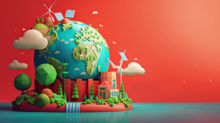 Globular World Surrounded by a Dam, a Solar Panel, and a Bankの素材