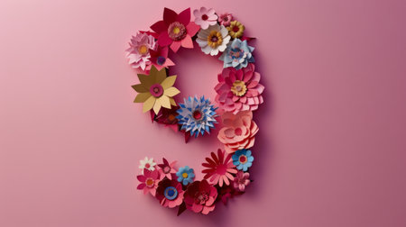 Number "9" Crafted from Paper Flowersの素材