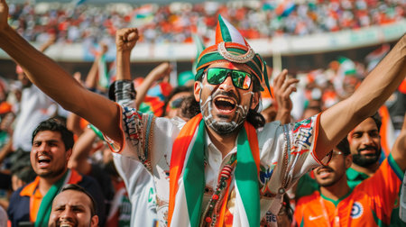 Omani supporters proudly wear the jerseys of the Indian teamの素材