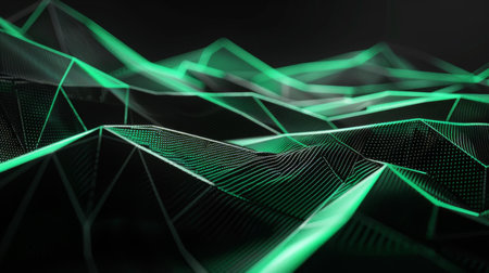 Dynamic Black and Emerald Abstract Geometry with Illuminated Linesの素材
