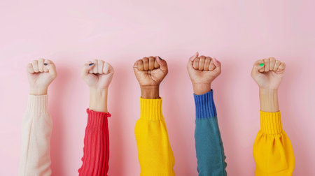 Collection of raised fists of womenの素材