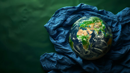 Planet Earth depicted with vibrant green and blue laundry, presenting room for texの素材