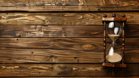 Hourglass Resting on a Wooden Backgroundの素材