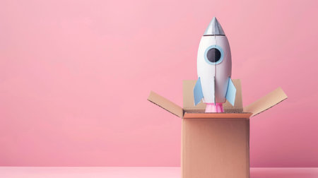 Rocket ascending from a cardboard boxの素材