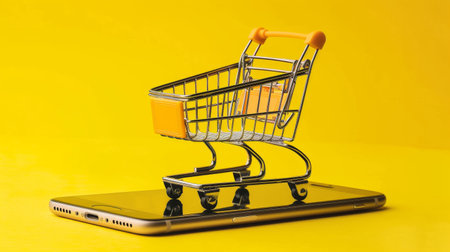 A smartphone display with a shopping cart iconの素材