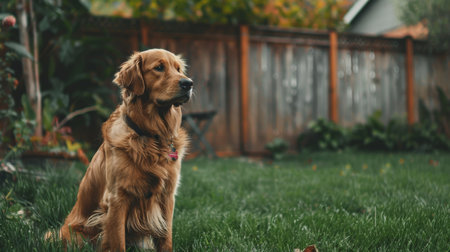 Dog Sitting in the Yardの素材