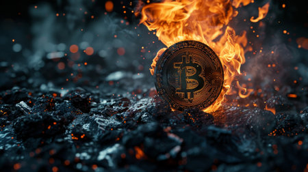 Bitcoin Burning Banner Signals Financial Turmoilの素材
