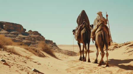 Tuareg and Camels Trekking Through the Desertの素材