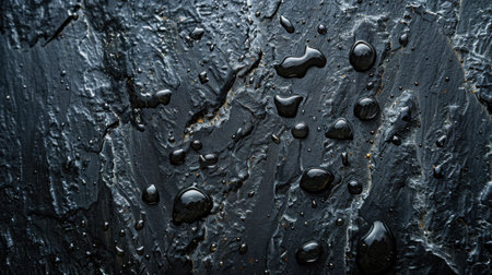 small water droplets on a black stone surface wallの素材