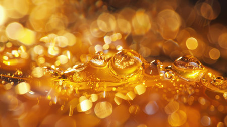 Golden Essence: Close-Up of Cannabis Wax Drops on Dark Backgroundの素材
