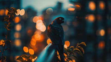 Nature in the City: Parrot Watching the Sunset,の素材
