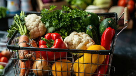 Garden Fresh: Vegetables and Herbs in a Shopping Basketの素材