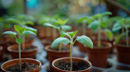 Botanical Beauties: Young Plants in Decorative Pots.の素材