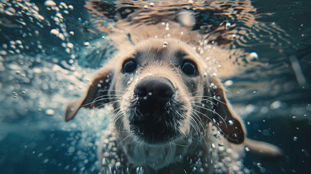 Underwater Fun: Funny Photo of Dogの素材