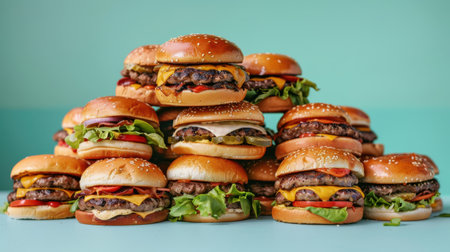 Assorted Burgers on Light Blue Backgroundの素材