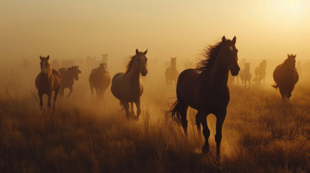 Freedom in Motion: Mustangs Galloping Across the Midwestの素材
