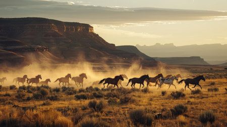 In Harmony with Nature Mustangs Roaming the Midwestの素材