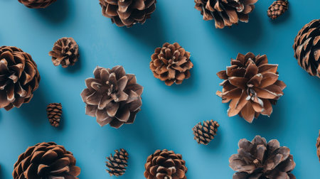 Pine Cones on Blue Backgroundの素材