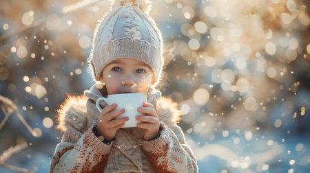 Cozy Winter Scene: Child in Frosty Attireの素材