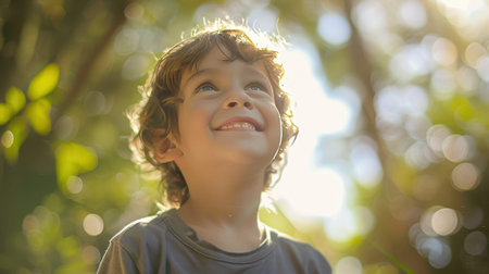 Joy in Nature: The Smiling Boy Outdoorsの素材