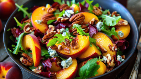 Fresh peach salad with blue cheese and pecans.の素材