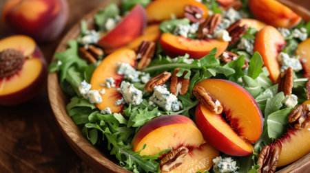 Fresh peach salad with blue cheese and pecans.の素材