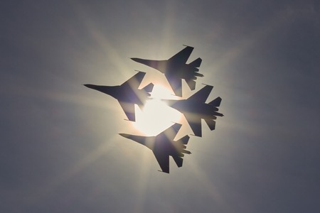 SAINT-PETERSBURG, RUSSIA Aerobatic team Russian Knightsのeditorial素材