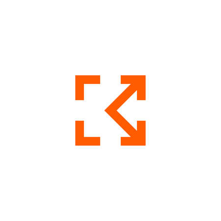 logo of a square, a letter k, four arrows. moving out, expandingのイラスト素材