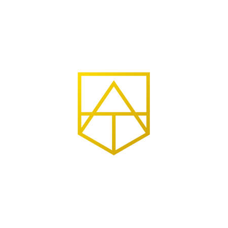 luxury line art logo of letter a and t inside a shield shapeのイラスト素材