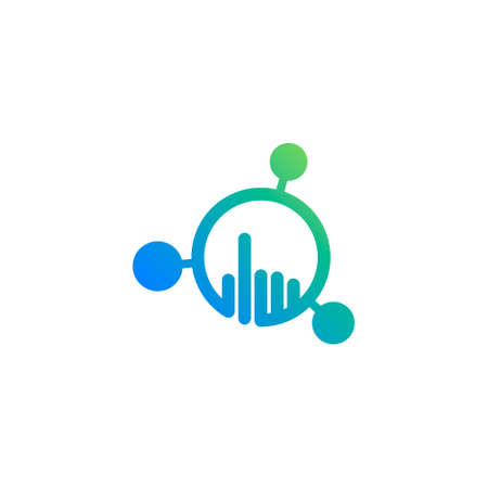 logo of a hand with a finger pointing in a circle that is connected to three other circlesのイラスト素材