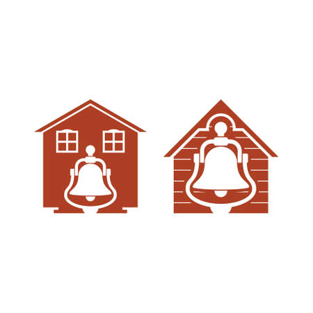 logo of a farm bell with a traditional farmhouseのイラスト素材