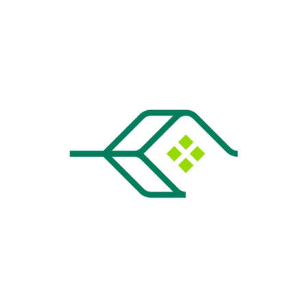 logo which is a combination of leaf shapes, houses, roofs and windowsのイラスト素材