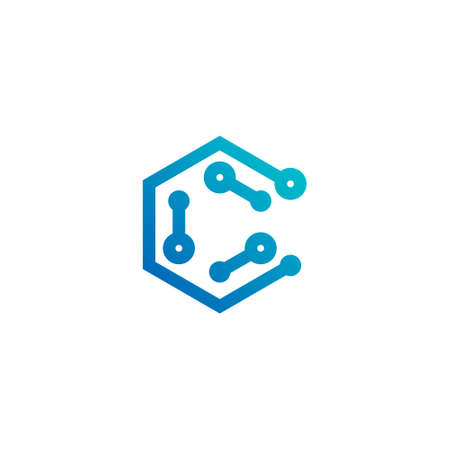 the scientific logo of the hexagon shape and the letter c. describes the shape of the molecule and living cellのイラスト素材
