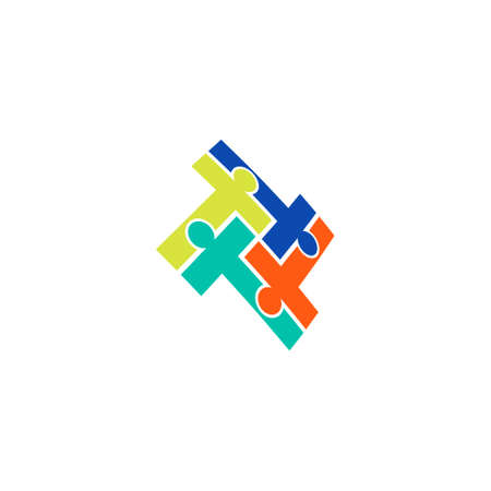 geometric people logo in the shape of an interlocking letter tのイラスト素材