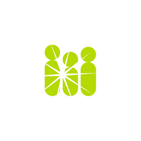 the logo of three human figures letter i with bright light bursting between themのイラスト素材