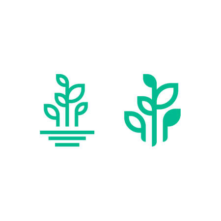 outline logo of a growing seedling plant with lots of leavesのイラスト素材