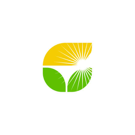 letter g logo from leaf shape with bright sunshineのイラスト素材