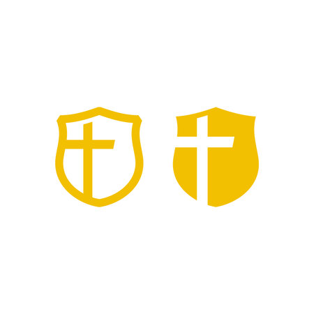 logo of a cross inside a classic curved shield shapeのイラスト素材