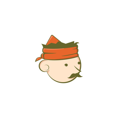 logo illustration of the face of a man with a mustache and a traditional headbandのイラスト素材