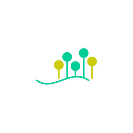 round geometric five trees logo on a wavy lineのイラスト素材
