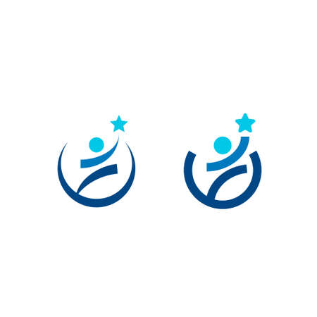Logo of a human figure in a semicircle, jumping to reach a starのイラスト素材