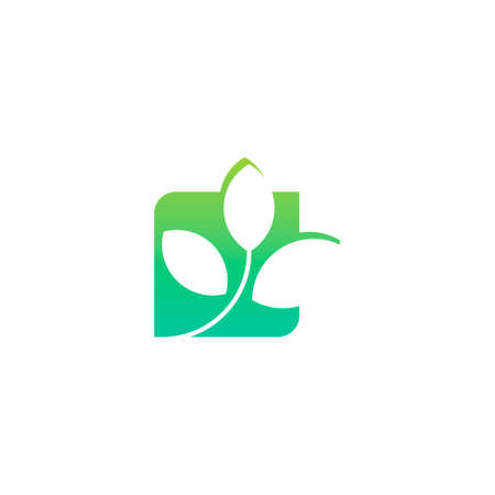 logo of the shape of a twig with three leaves cutting a square from the insideのイラスト素材