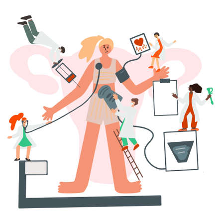 Illustration of young woman on medicine checkup.のイラスト素材