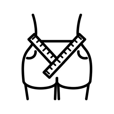 Fitness girl loss her weight flat icon. Pictogram for web. Line stroke. Suitcase isolated on white backgroundのイラスト素材