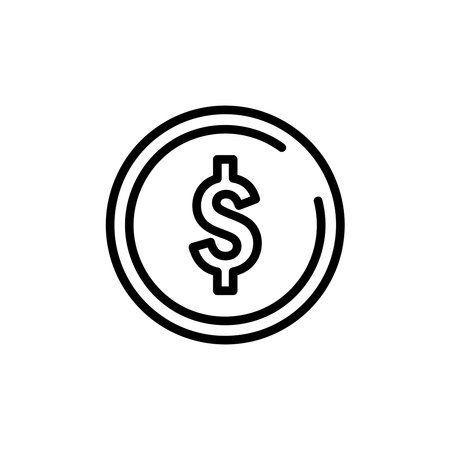 Coin with dollar sign flat icon. Pictogram for web. Line stroke. Isolated on white background. Vectorのイラスト素材