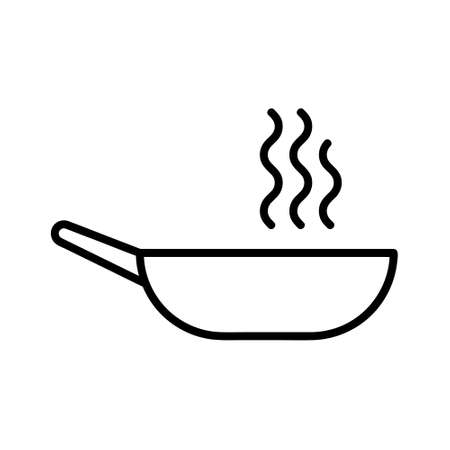 Frying pan flat icon. Pictogram for web. Line stroke. Isolated on white background. Vectorのイラスト素材