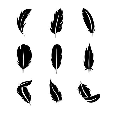 Set of feather flat icon. Pictogram for web. Lineのイラスト素材
